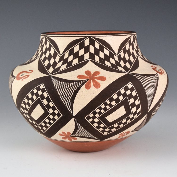 Juanico, Dolores - Water Jar "1890s Designs" with Checkerboard and Flowers