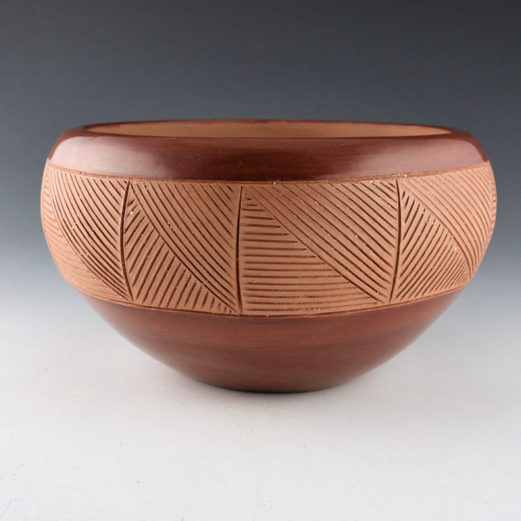 Naranjo, Dominguita Sisneros - 9" Wide Bowl with Incised Potsuwi'i Designs (1970s)