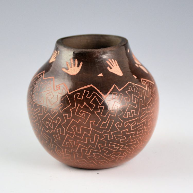 Naranjo, Dusty - Brown Oval Jar with Hands and Geometrics - Image 3