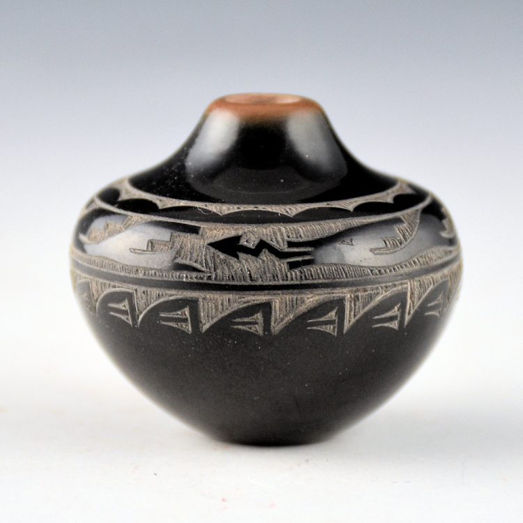 Naranjo, Geri  - Small Black and Sienna Jar with Avanyu and Clouds