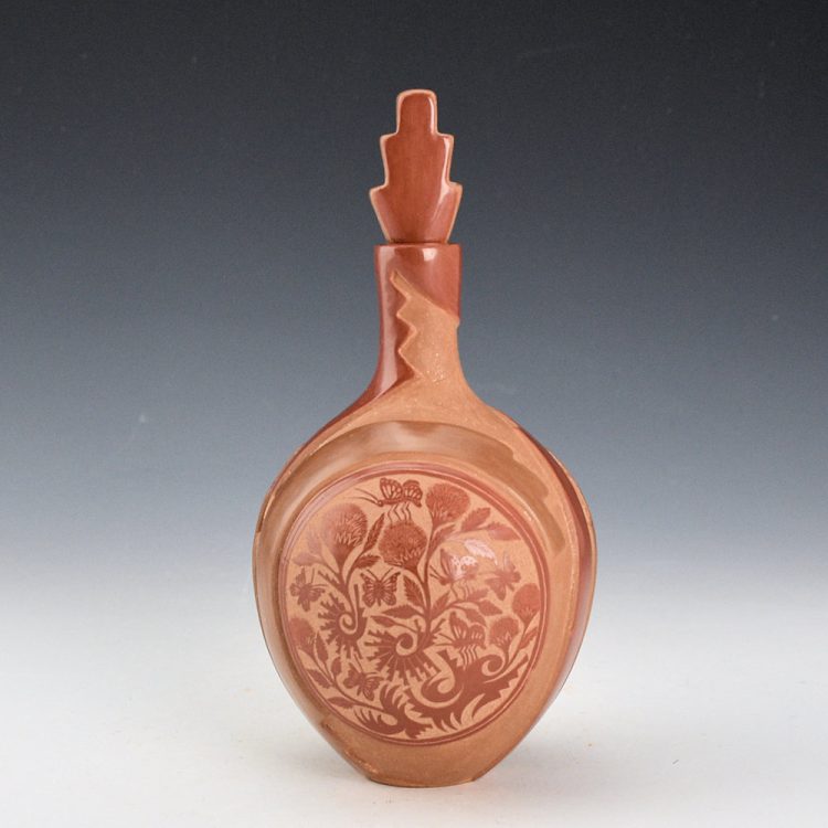 Medicine Flower, Grace - Red and Tan Lidded Jar with Hummingbirds (1981)