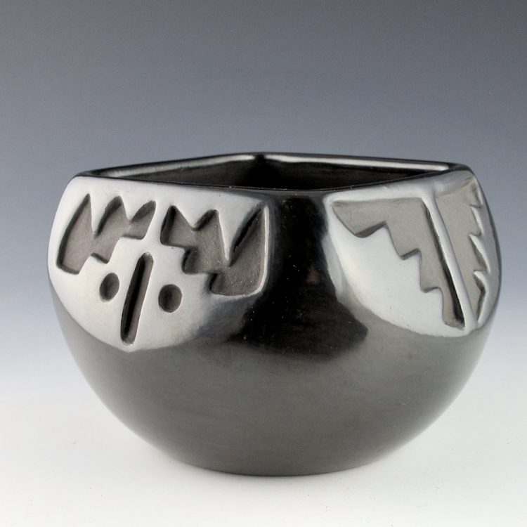 Shupla, Helen - Large Square Carved Bowl with Pueblo and Rain Designs (1960s)