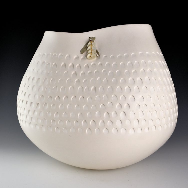 Stevens, Jacquie - 13" Tall White Corrugated "Bag" Jar (1988)