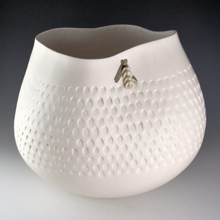 Stevens, Jacquie - 13" Tall White Corrugated "Bag" Jar (1988) - Image 4