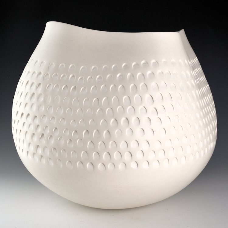 Stevens, Jacquie - 13" Tall White Corrugated "Bag" Jar (1988) - Image 2