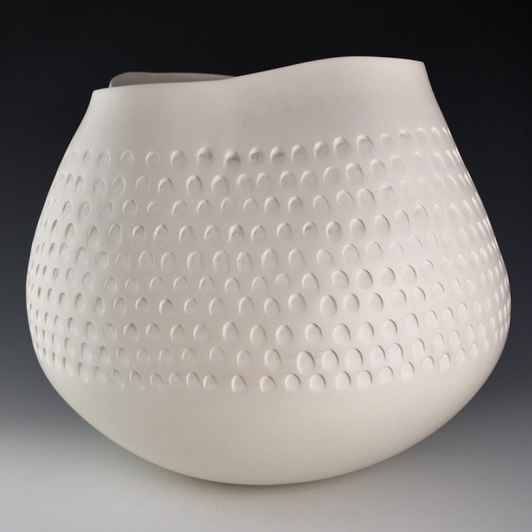 Stevens, Jacquie - 13" Tall White Corrugated "Bag" Jar (1988) - Image 5