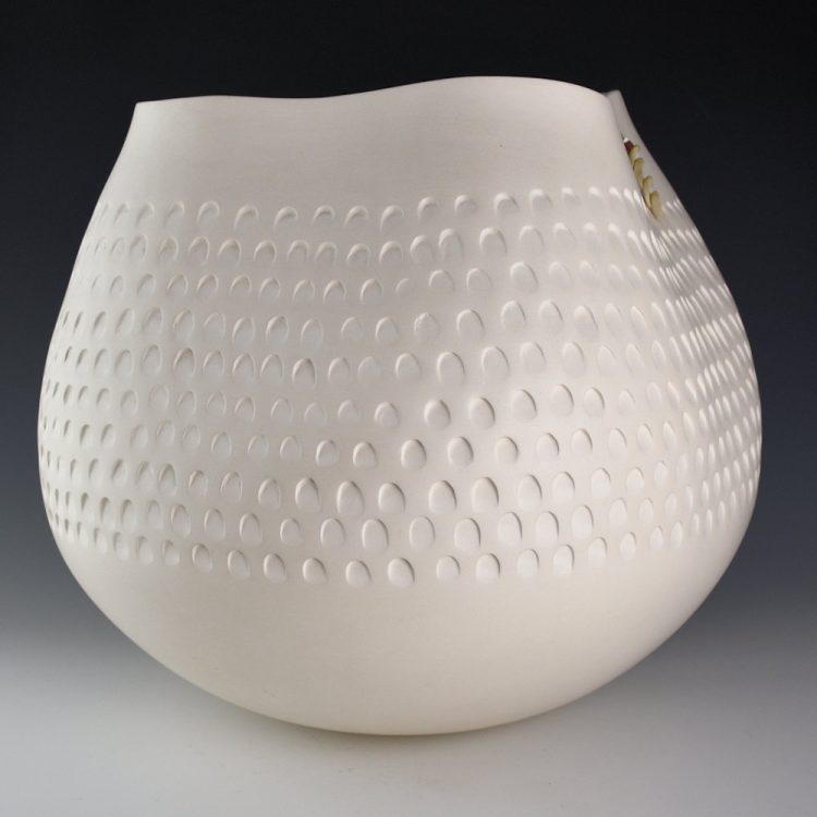 Stevens, Jacquie - 13" Tall White Corrugated "Bag" Jar (1988) - Image 3