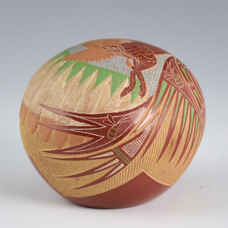 Lonewolf, Joseph - Relief Carved Seedpot with Rabbits, Bees, and Feathers (1978) - Image 5