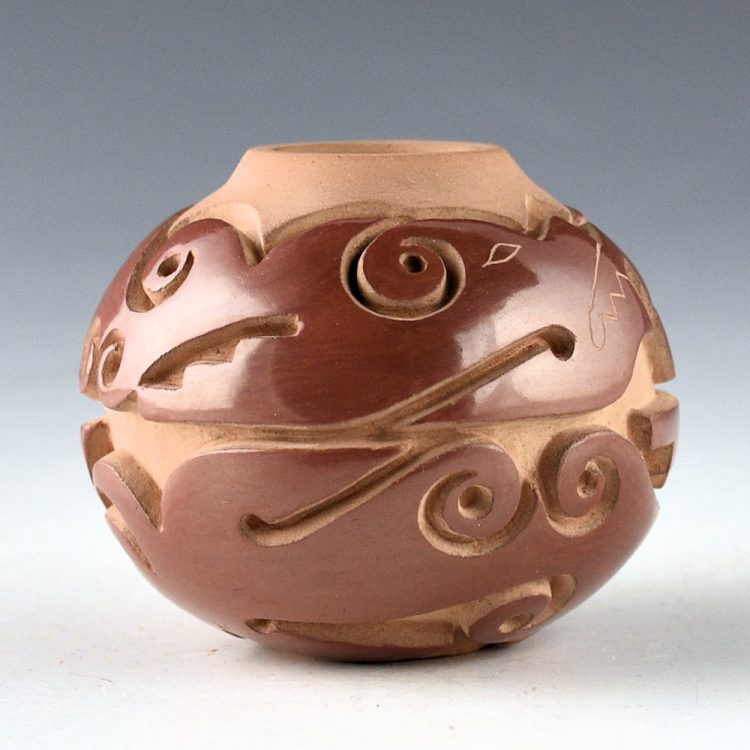 Youngblood, Nancy - Red Carved "Double Avanyu" Jar (2024) - Image 4