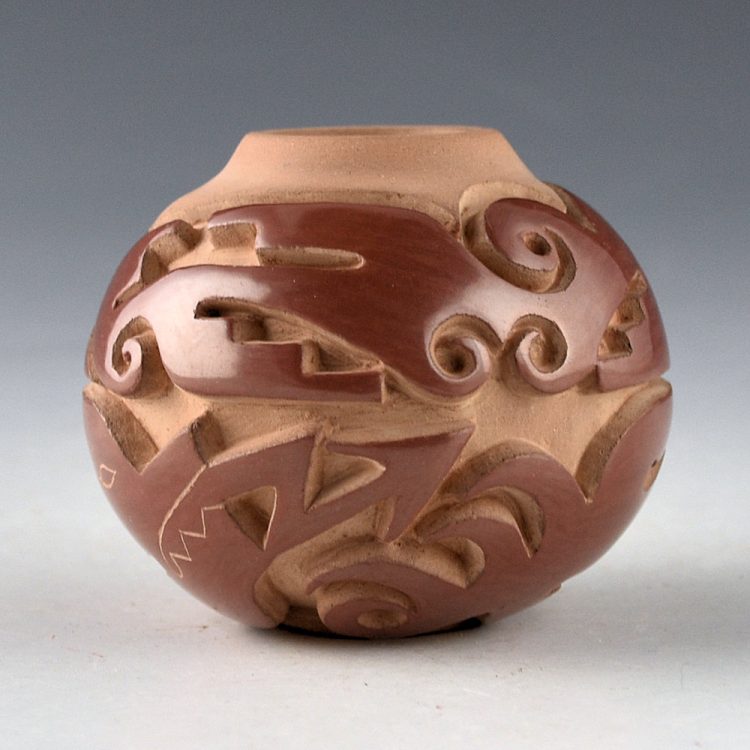 Youngblood, Nancy - Red Carved "Double Avanyu" Jar (2024) - Image 3