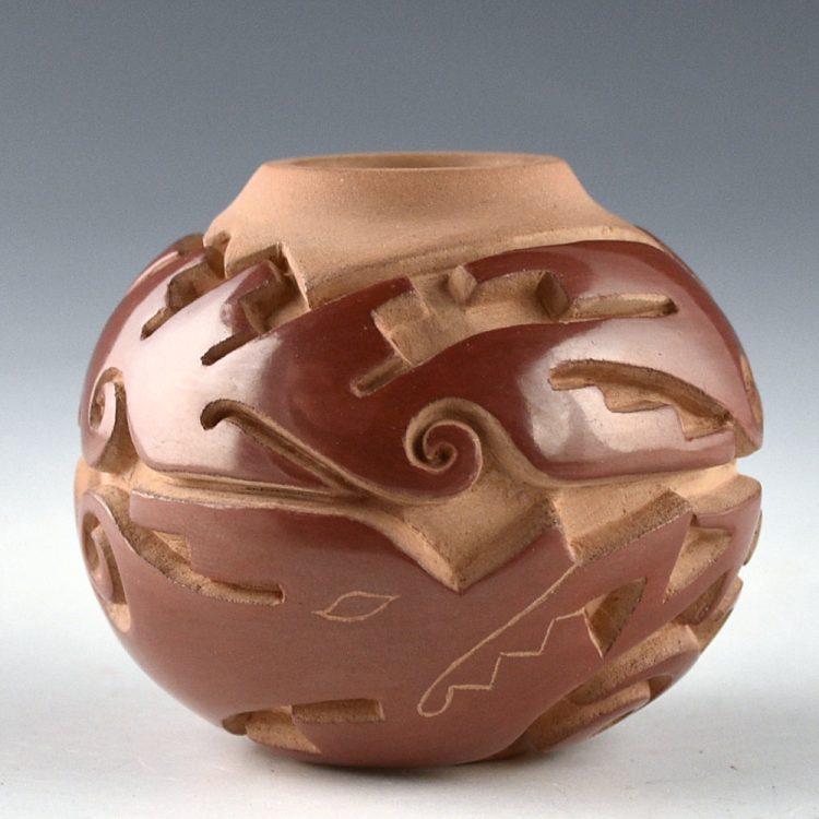 Youngblood, Nancy - Red Carved "Double Avanyu" Jar (2024) - Image 2