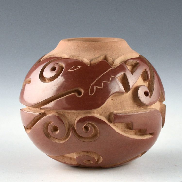 Youngblood, Nancy - Red Carved "Double Avanyu" Jar (2024)