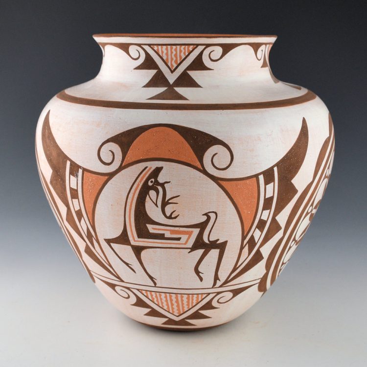 Nahohai, Randy - Zuni Heartline Deer and Rosettes Water Jar (2000)