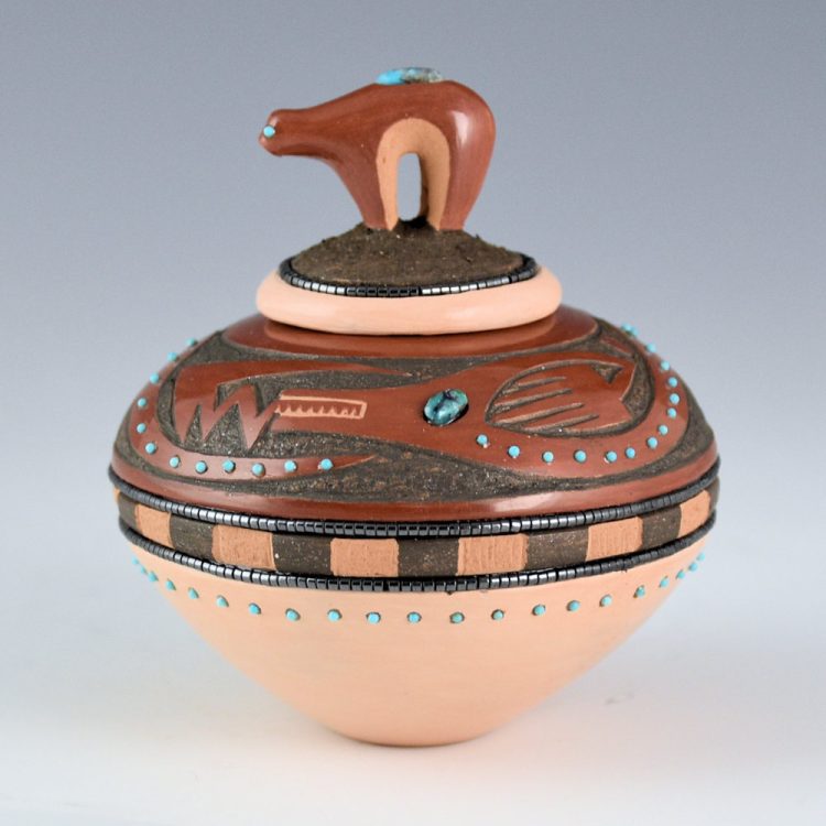 Sanchez, Russell  - Small Polychrome Jar with Bear Lid and 106 Stones