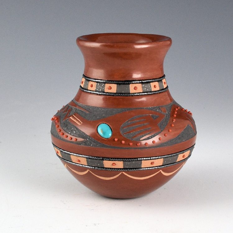 Sanchez, Russell  - Small Red and Black Water Jar with 103 Stones