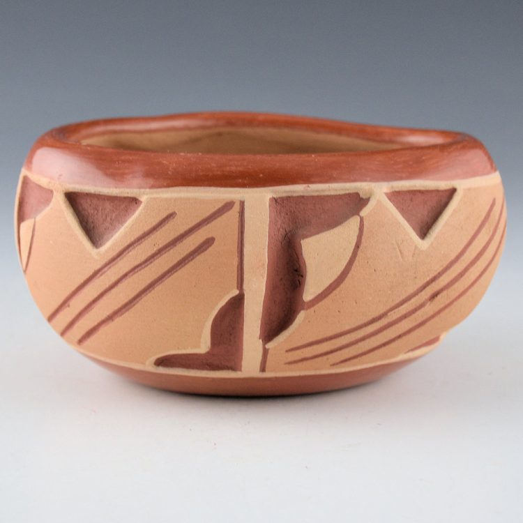 Montoya, Tomasita - Oval Carved Polychrome Bowl with Rain and Clouds (1960's)