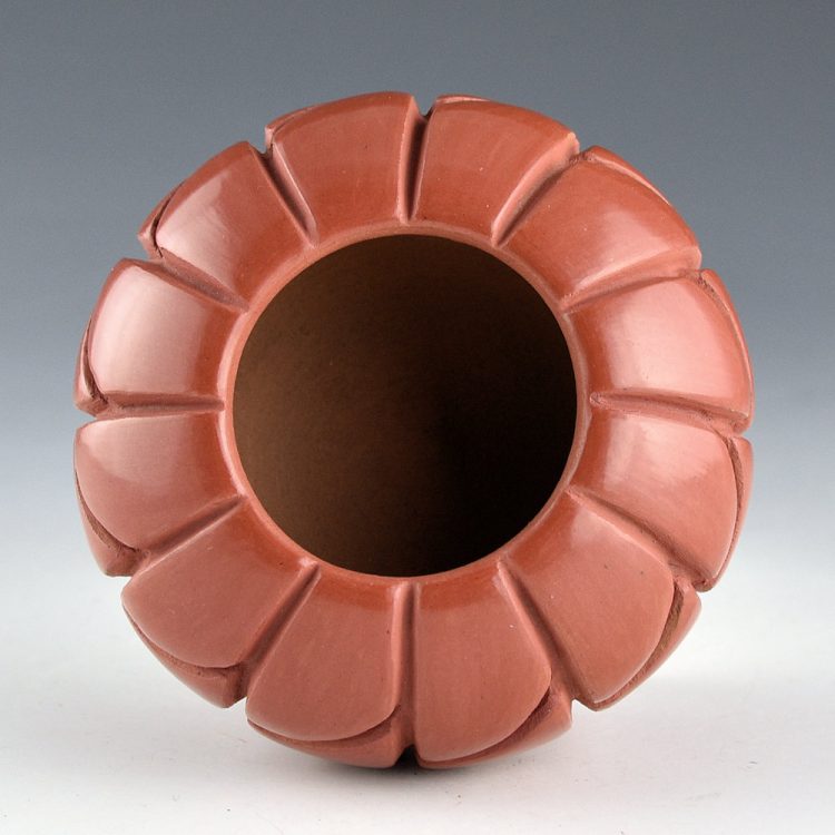 Suazo, Anita - "Sunflower" Carved Red Bowl with 36 Sections - Image 2