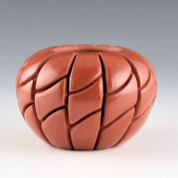 Suazo, Anita - "Sunflower" Carved Red Bowl with 36 Sections - Image 3