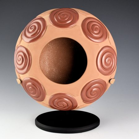 Youngblood, Christopher - "Eight Spiraling Clouds" Red Carved Wide Shoulder Jar