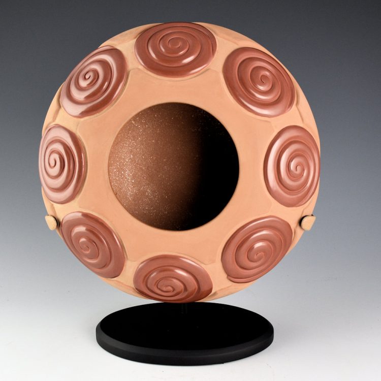 Youngblood, Christopher - "Eight Spiraling Clouds" Red Carved Wide Shoulder Jar