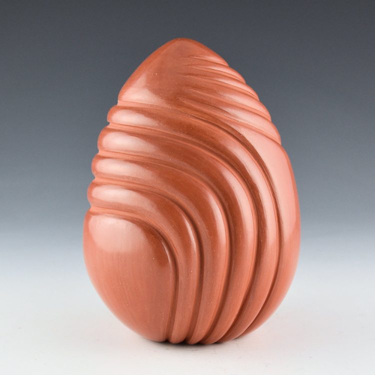 Toya, Dominique - Red Seedpot with Four Melon Swirl Design