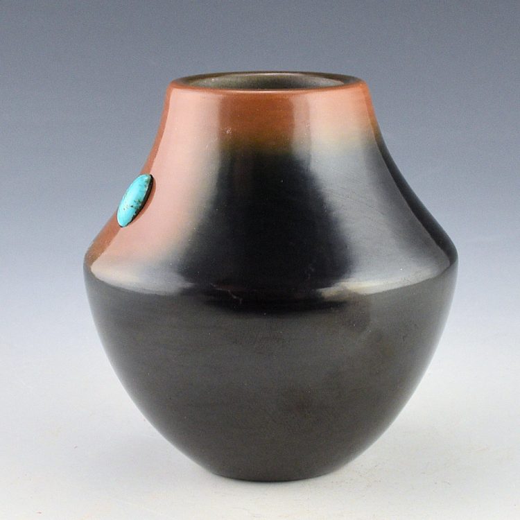 Tse-Pe, Dora - Black & Sienna Jar with Turquoise (1984) - Image 4