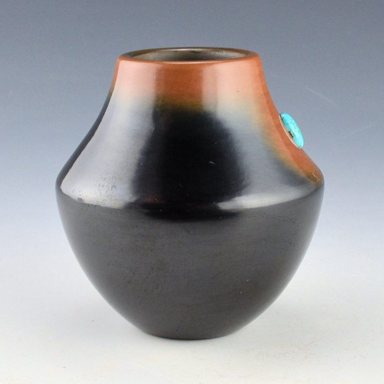 Tse-Pe, Dora - Black & Sienna Jar with Turquoise (1984) - Image 2