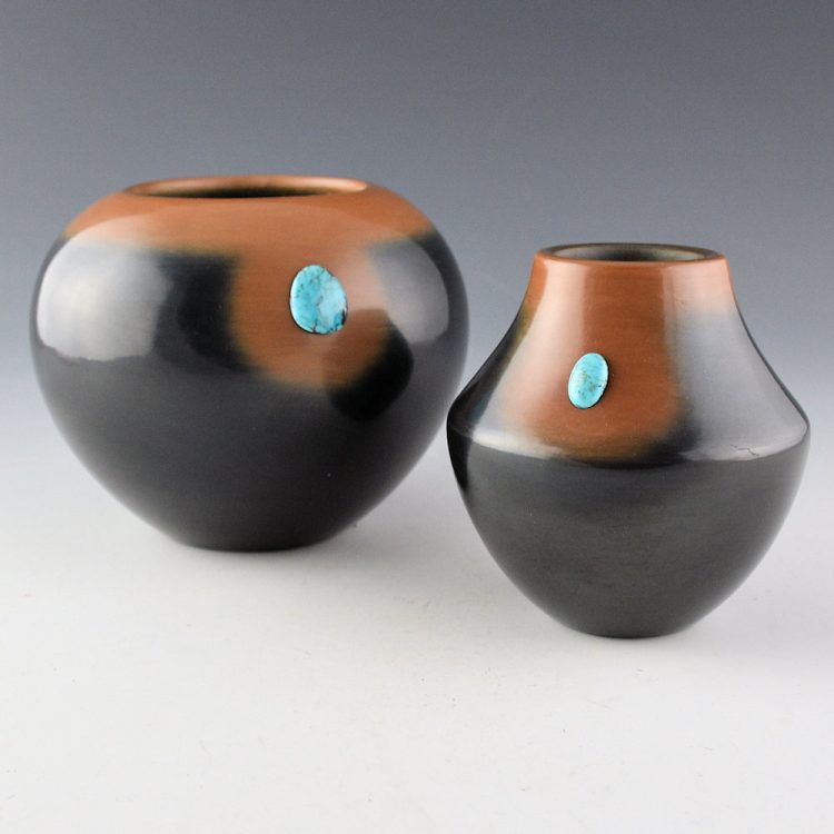 Tse-Pe, Dora - Black & Sienna Jar with Turquoise (1984) - Image 6