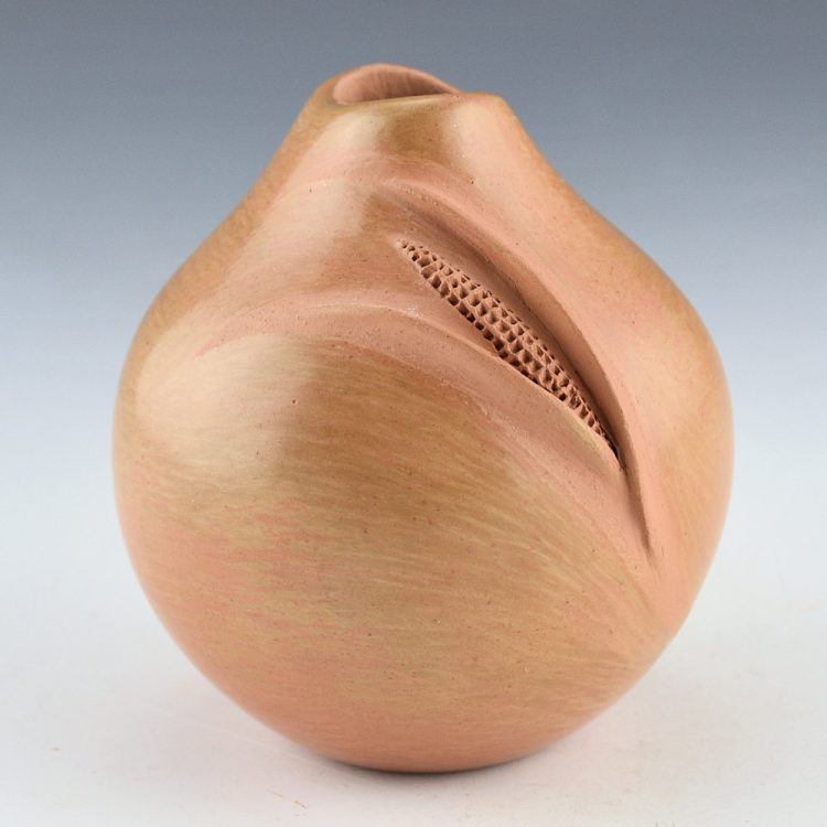 Nampeyo, Iris - Red Asymmetric Rim Jar with Corn (1990's)