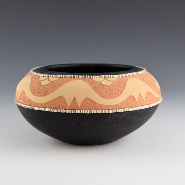 Gonzales, John - Wide Bowl with Avanyu and Turquoise (1998) - Image 3