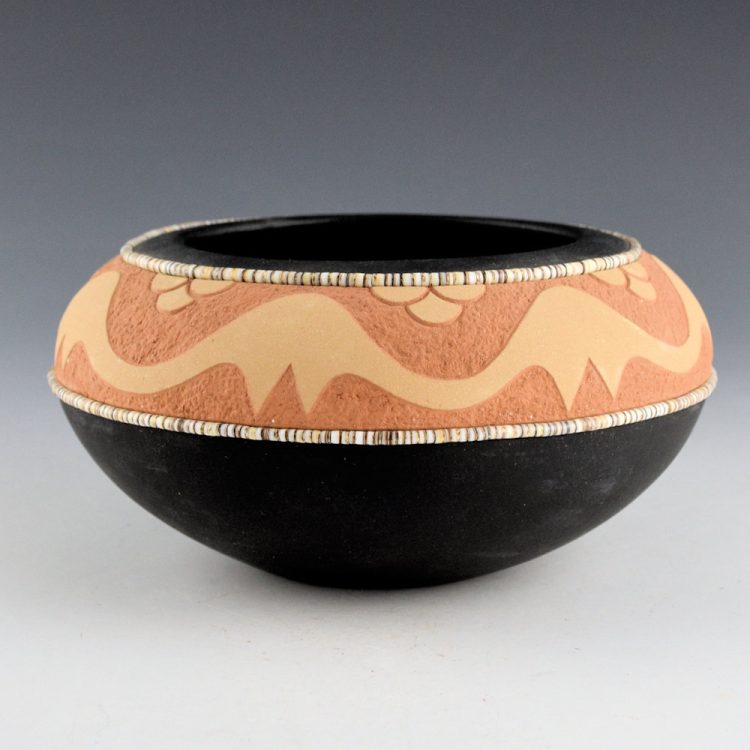 Gonzales, John - Wide Bowl with Avanyu and Turquoise (1998) - Image 2