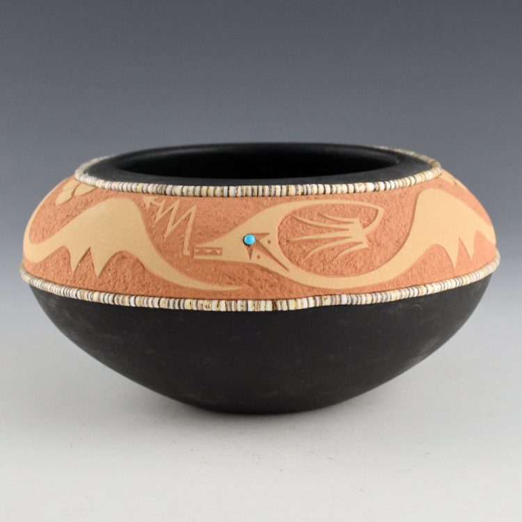 Gonzales, John - Wide Bowl with Avanyu and Turquoise (1998)