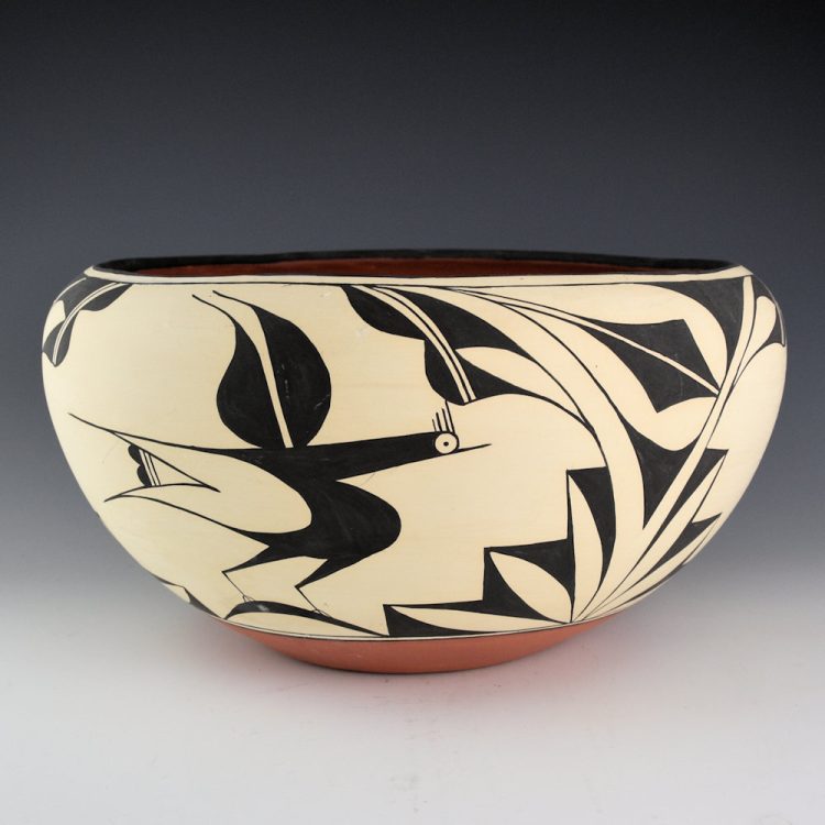 Shije, Juanita- 12" Wide Bowl with Roadrunners and Rain Clouds - Image 3