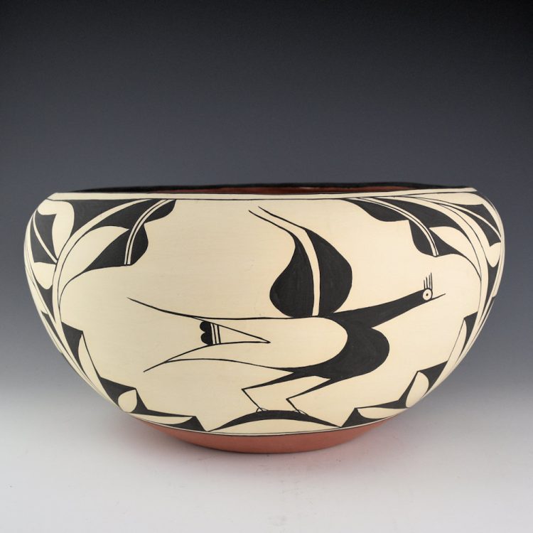 Shije, Juanita- 12" Wide Bowl with Roadrunners and Rain Clouds - Image 2