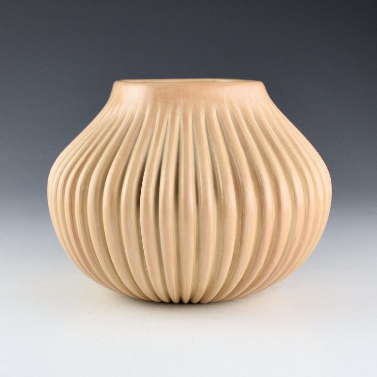 Gachupin, Laura - Tan Polished 48 Straight Rib Melon Jar with Square Opening