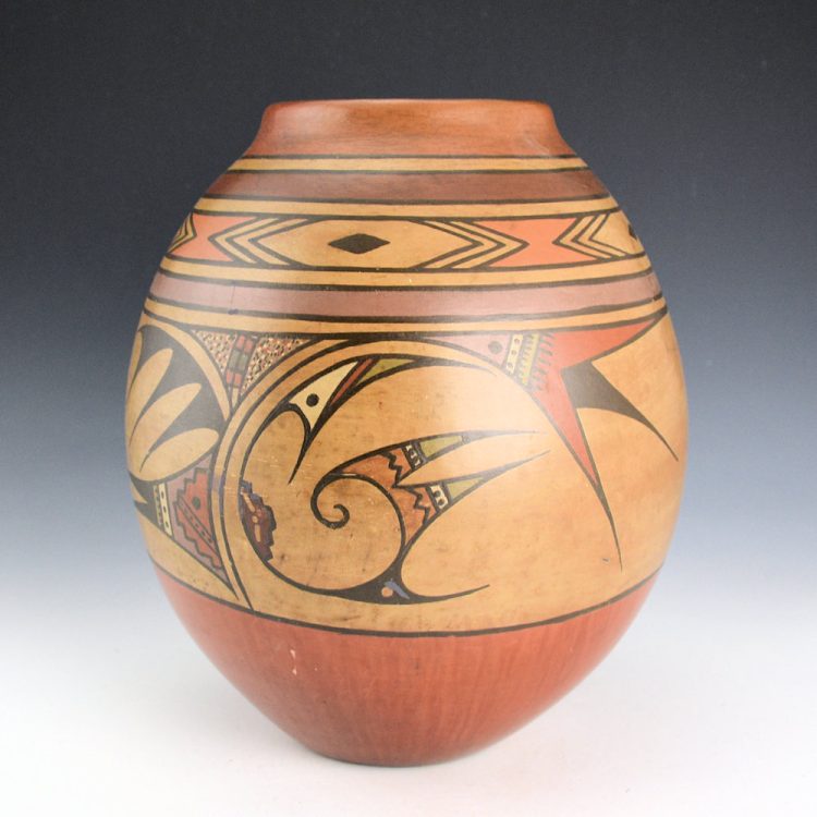 Gutierrez, Lela & Van - 9" Tall Polychrome Jar with Swirling Birds (1930s) - Image 2