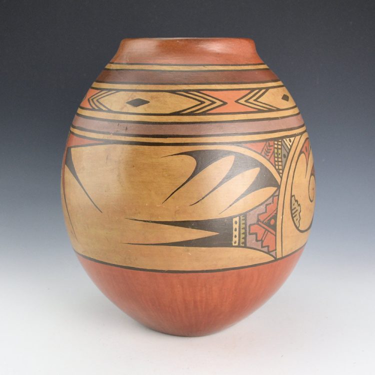 Gutierrez, Lela & Van - 9" Tall Polychrome Jar with Swirling Birds (1930s) - Image 3