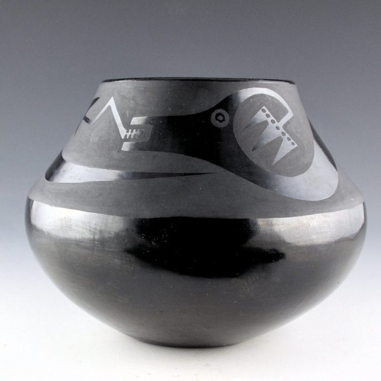 Martinez, Maria - Black-on-Black Jar with Avanyu, "Marie + Julian" (1930's)