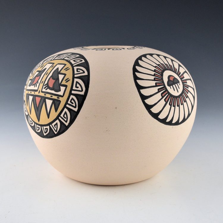 Vigil, Minnie - Large Polychrome Bowl with Feather and Cloud Medallions (1980's) - Image 5