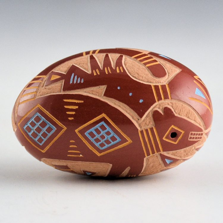 Tafoya, Ray  - Multi-Color Red Oval Seedpot with Mimbres Cougar (1986)