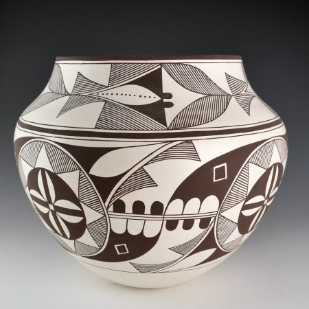 Alternative view of Patricio, Robert - Large Swirling Acoma Birds and Flowers Water Jar