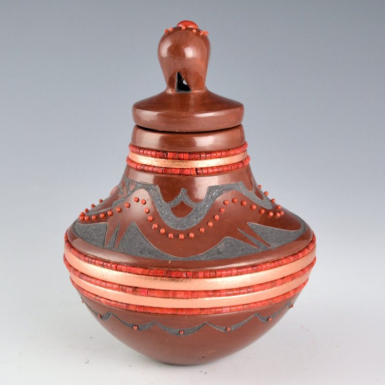 Sanchez, Russell  - Red Jar with Avanyu, Bear Lid and 109 Inset Stones - Image 3