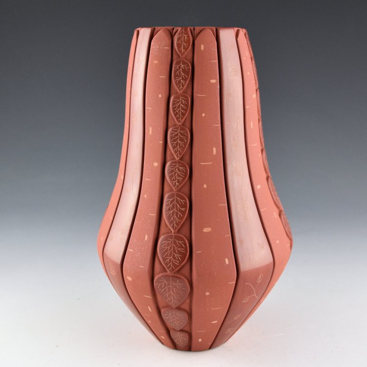 Tafoya, Stephanie - "Aspen Leaves" Water Jar with 40 Carved Aspen Leaves