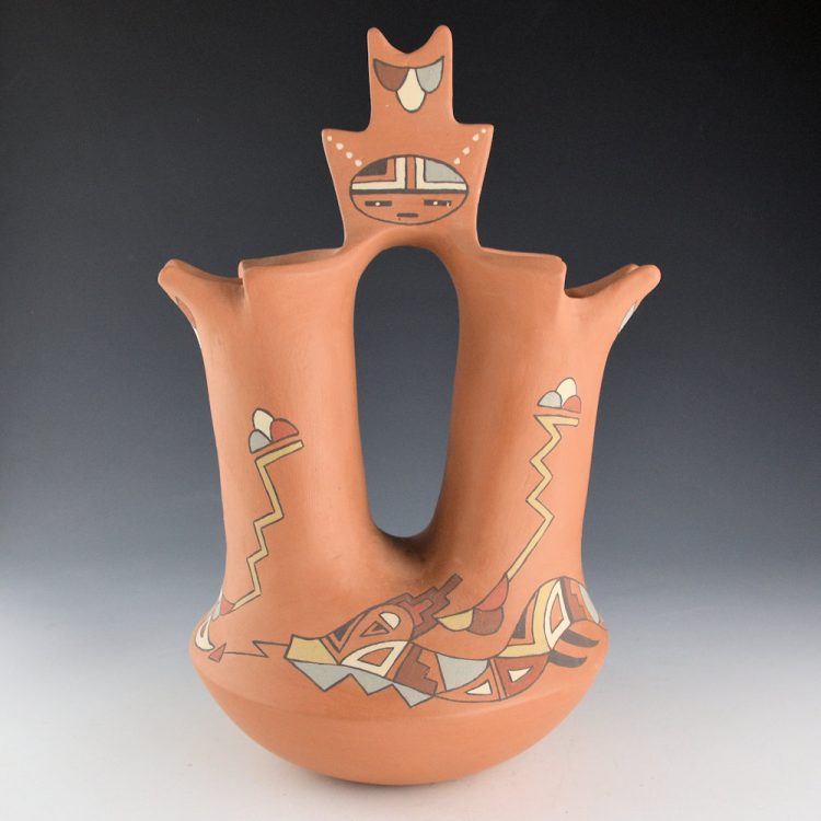 Gutierrez, Virginia - 11" Tall Nambe Polychrome Wedding Vase with Avanyu, Sun, and Corn Designs (1990s)