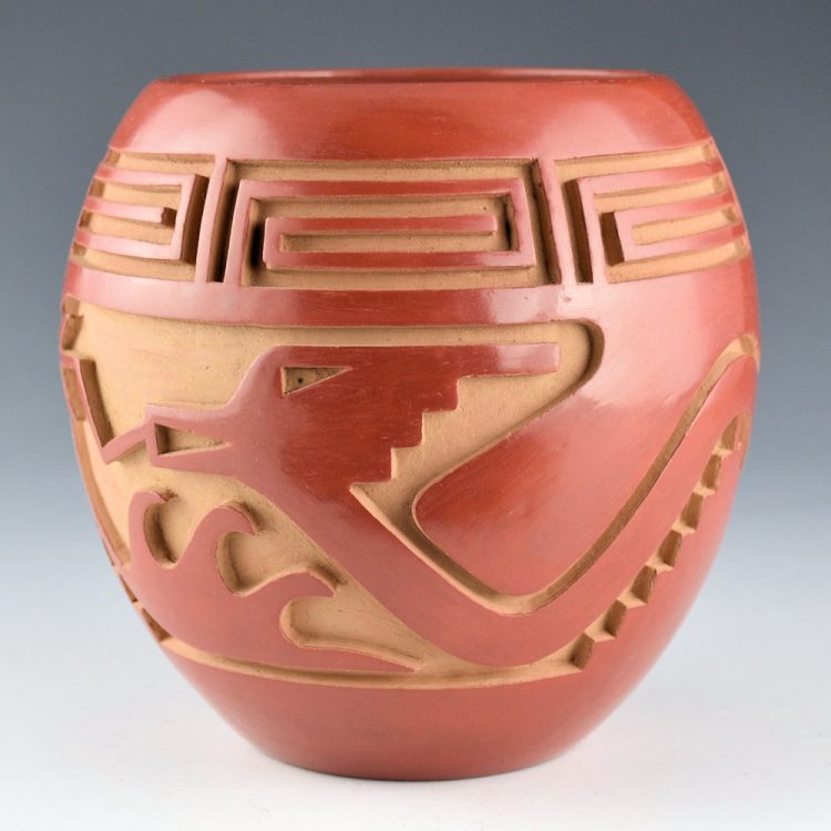 Archuleta, Anna - Jar with Carved Avanyu, Wind Design, and Mountains