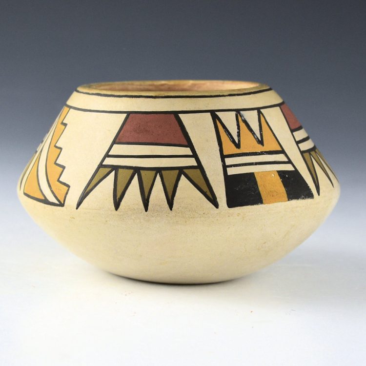 Blue Corn - Polychrome Bowl with Eagle Tail Designs (1970s)