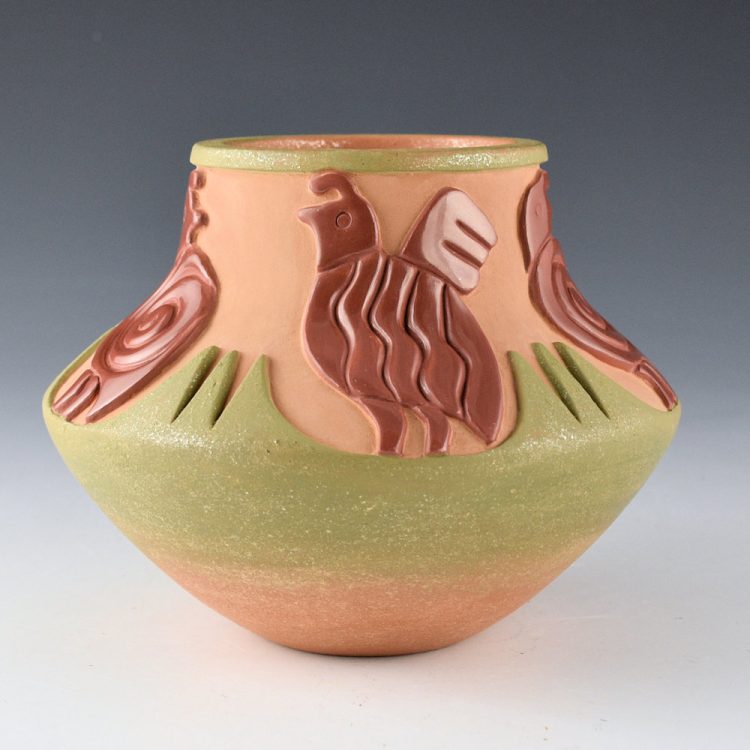 Youngblood, Christopher - "A Covey of Quail" Red and Green Water Jar