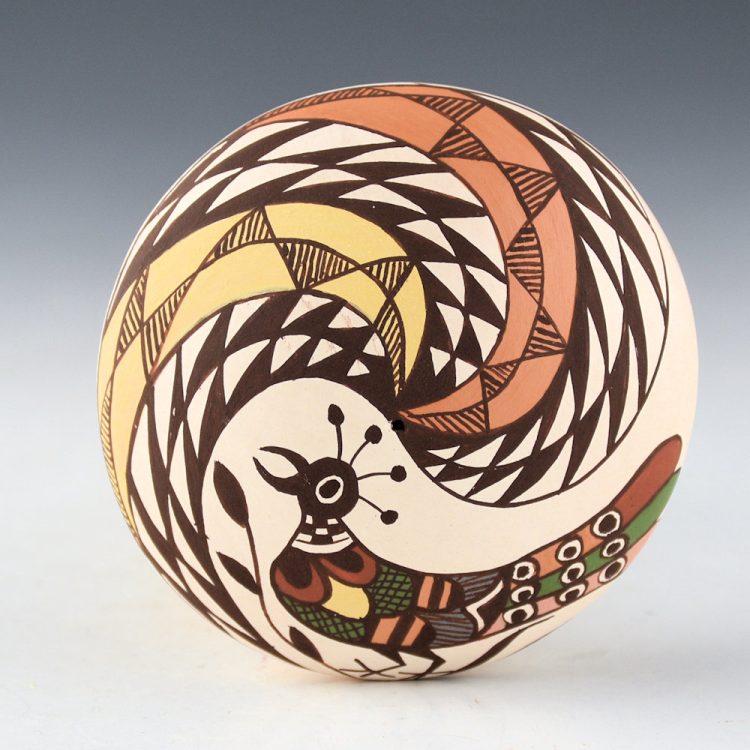 Lewis-Garcia, Diane - Polychrome Seedpot with Acoma Bird and Swirling Clouds