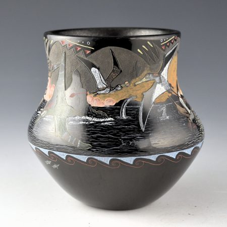 Alternative view of Tafoya, Jennifer - "Ancient Sunset" Water Jar with Pteradactyl Scene