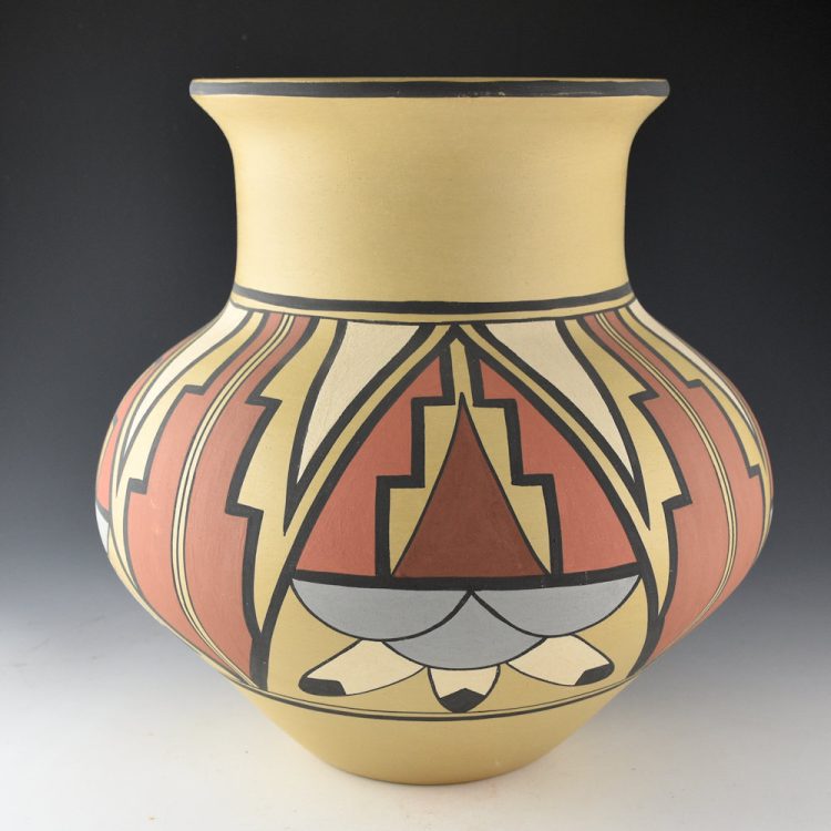 Talachy, Joe & Thelma - 10.5" Tall Pojoaque Polychrome Water Jar with Feather Design (1989)